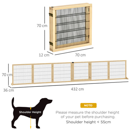 PawHut Wooden Pet Gate, Freestanding Dog Security Barrier with Two Support Feet - Natural Tone
