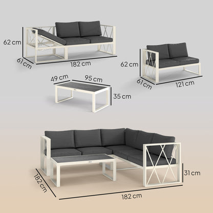 Outsunny Four-Piece L Shaped Garden Furniture Set with 5-Level Adjustable Lounger - Grey