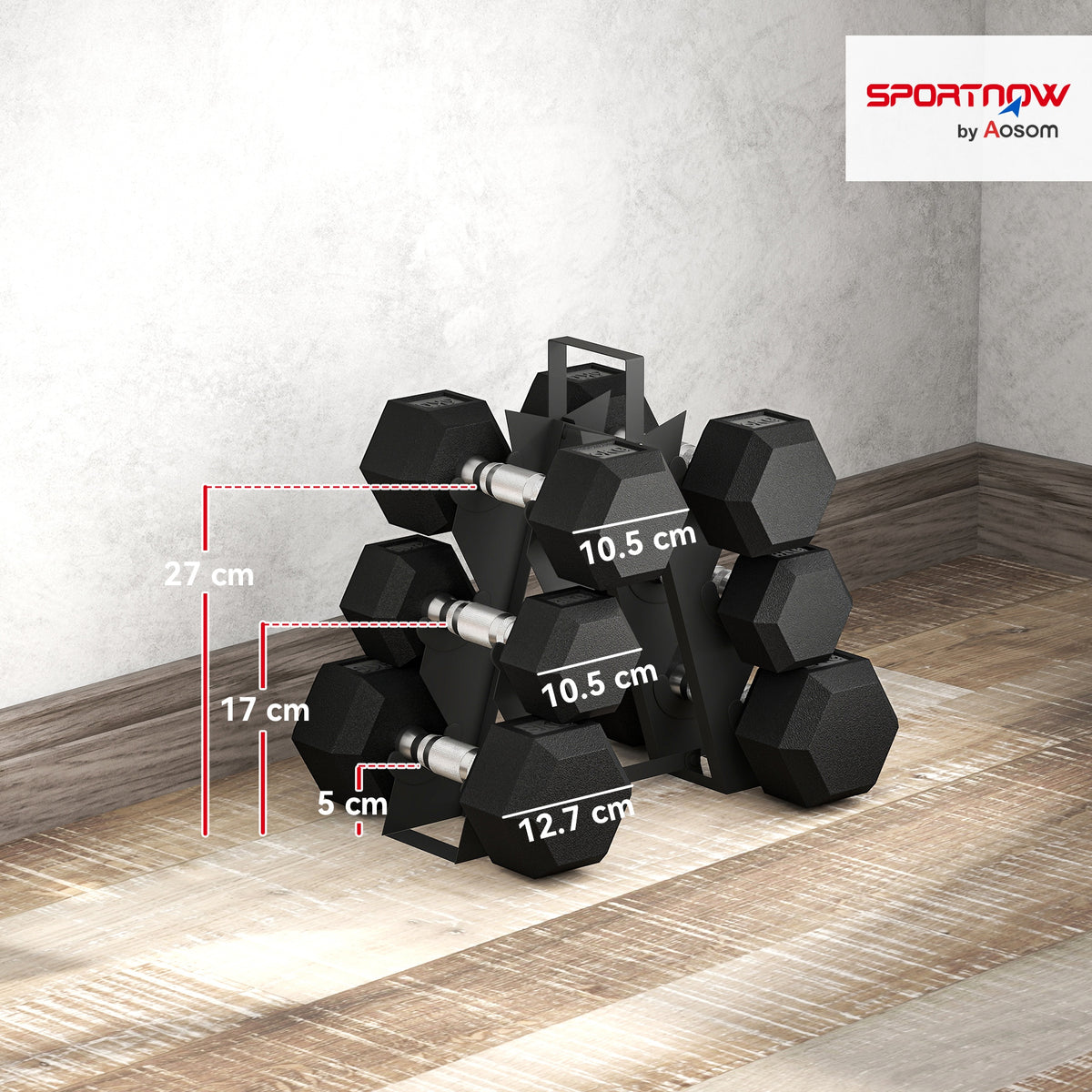 SPORTNOW Hex Dumbbell Set with Weights Storage Rack, Rubber Coated Dumbbells, Non-Slip Chrome Handles, Space-Saving for Home Gym Weight Lifting Strength Training, 2 x 4kg, 2 x 6kg, 2 x 8kg