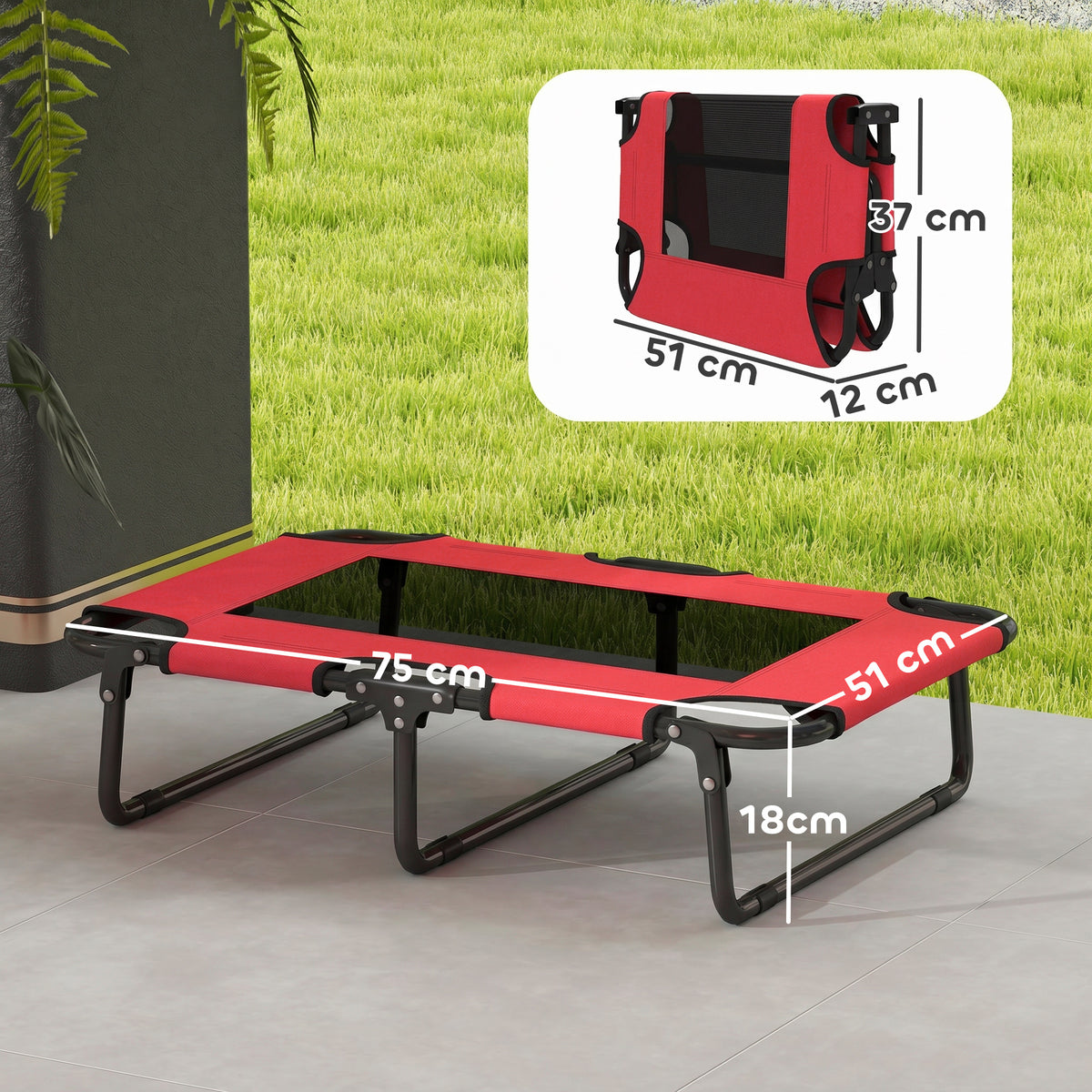 PawHut Portable Raised Dog Bed, Elevated Pet Cot with Breathable Mesh for Indoor Outdoor, for Small Medium Dogs, Red