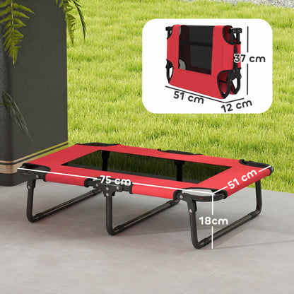 PawHut Portable Raised Dog Bed, Elevated Pet Cot with Breathable Mesh for Indoor Outdoor, for Small Medium Dogs, Red