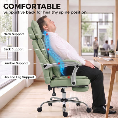 HOMCOM Executive Office Chair, PU Big and Tall Office Chair 180 kg with Wide Seat, Reclining, Lumbar Support, Light Green