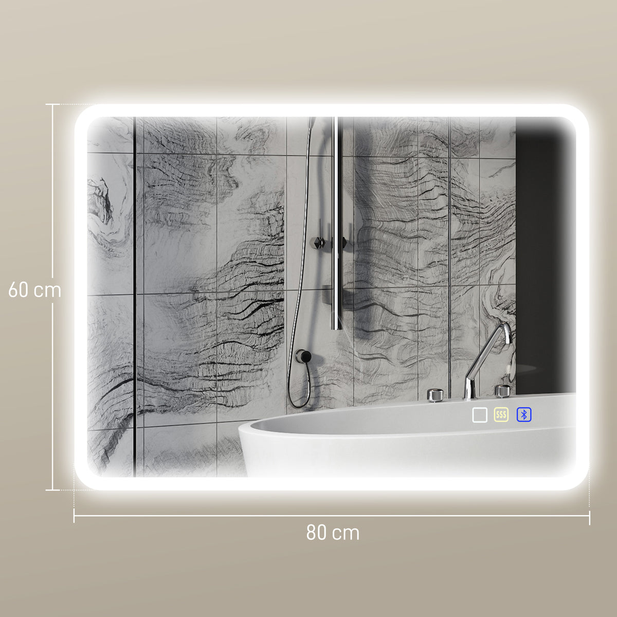 HOMCOM 80 x 60cm LED Bathroom Mirror, with Bluetooth - Silver Tone