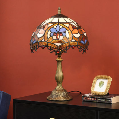 HOMCOM Tiffany Lamp, Stained Glass Table Lamp, Handcrafted Artisan Collectible, Suitable for Living Room and Bedside, Multi-Coloured, Ф25 x 45Hcm, Zinc Alloy.