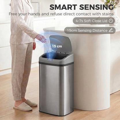 HOMCOM 48L Stainless Steel Sensor Bin - Silver-Tone