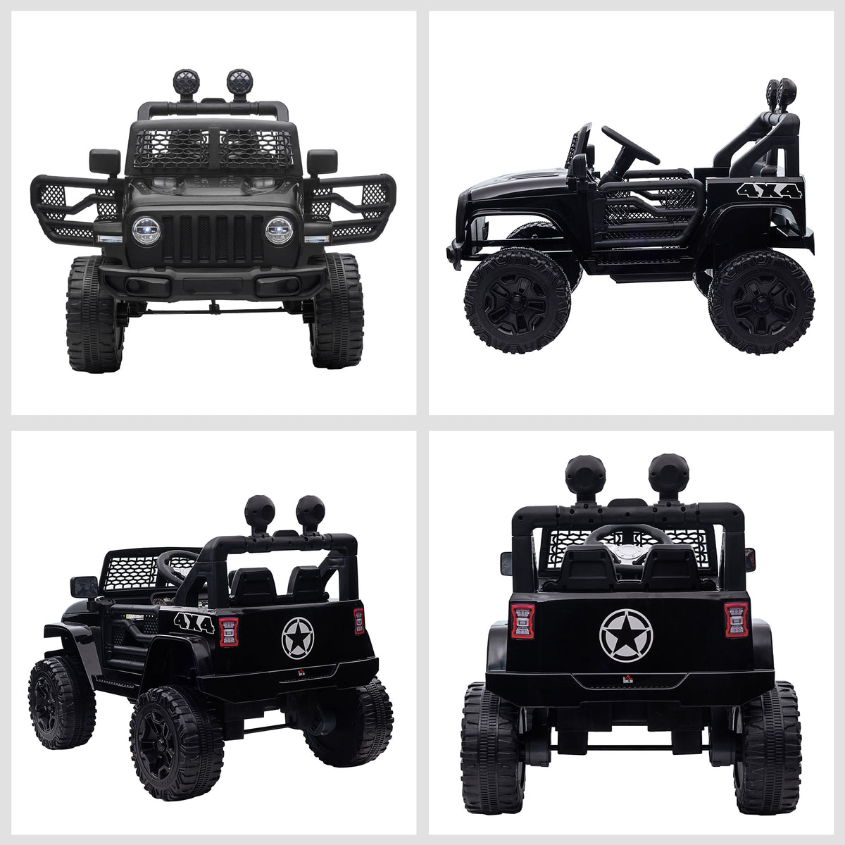 HOMCOM Kids Ride On Car, 12V Electric Cars for Kids with Parental Remote Control, 2 Motors, 4-Wheel Suspension, LED Lights, Horn, 3-5km/h, Battery Powered Ride On Toy for 3-6 Years Old Black