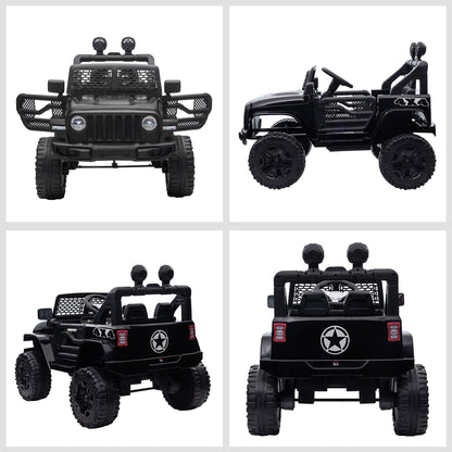 HOMCOM Kids Ride On Car, 12V Electric Cars for Kids with Parental Remote Control, 2 Motors, 4-Wheel Suspension, LED Lights, Horn, 3-5km/h, Battery Powered Ride On Toy for 3-6 Years Old Black