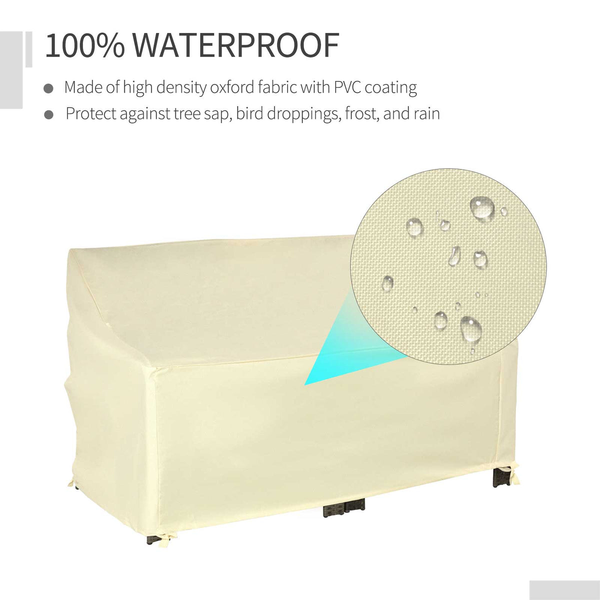 Outsunny 600D Oxford Cloth Furniture Cover, 2 Seater Sofa Protector for Garden Patio, Outdoor, Waterproof, Beige, 140L x 84W x 56/94H cm