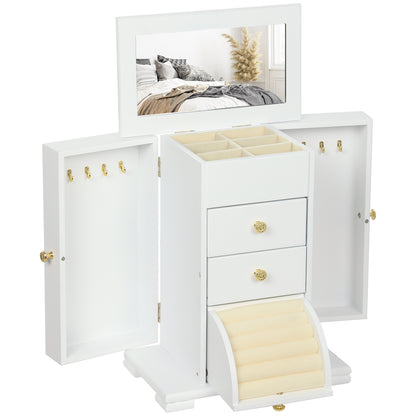 HOMCOM 4-Tier Jewellery Box with Mirror and 3 Drawers - White