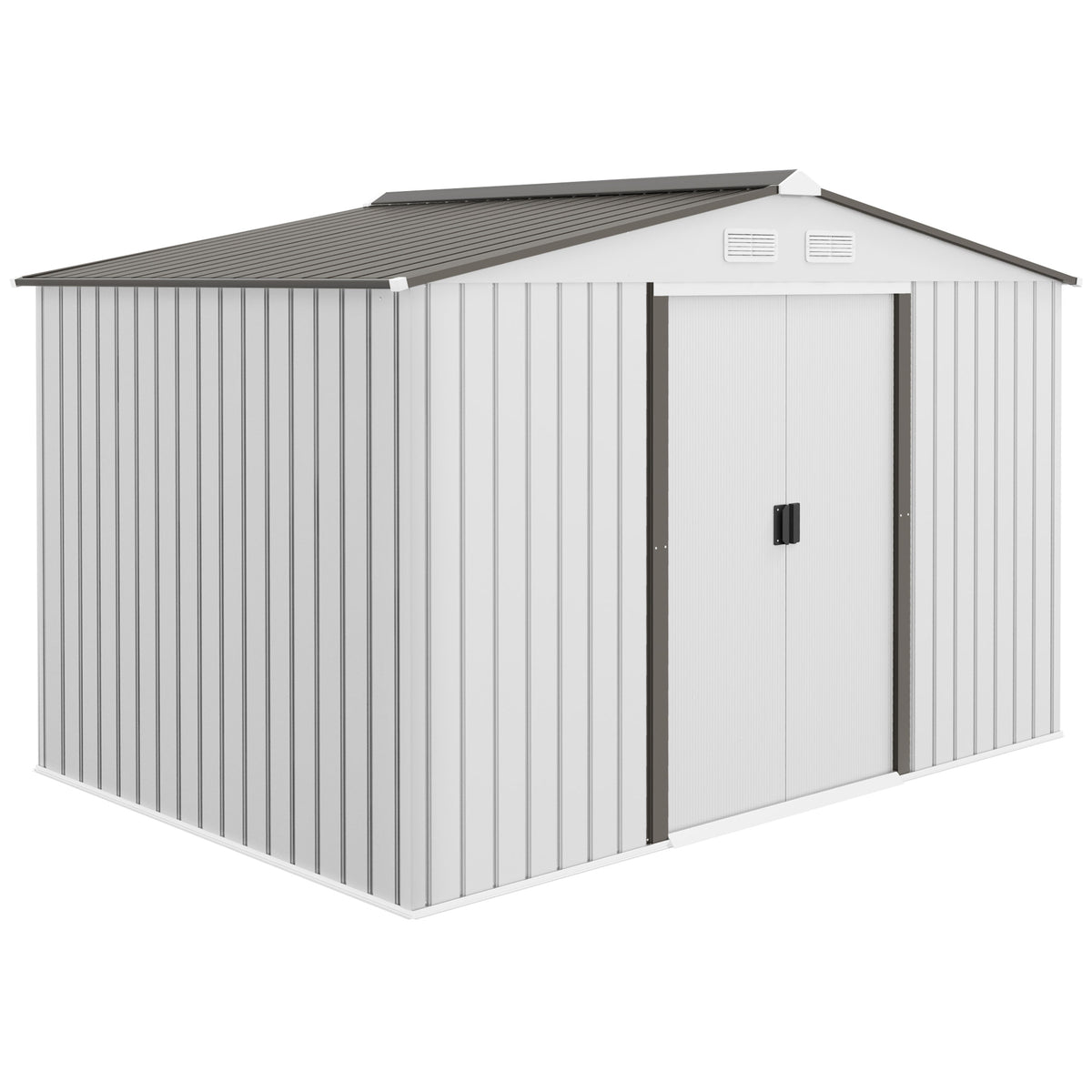 Outsunny Metal 9 x 6FT Bike Shed, Mobility Scooter Shed House with Foundation Kit, Ventilation, Silver