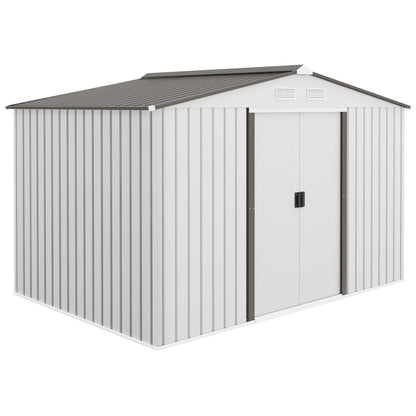 Outsunny Metal 9 x 6FT Bike Shed, Mobility Scooter Shed House with Foundation Kit, Ventilation, Silver