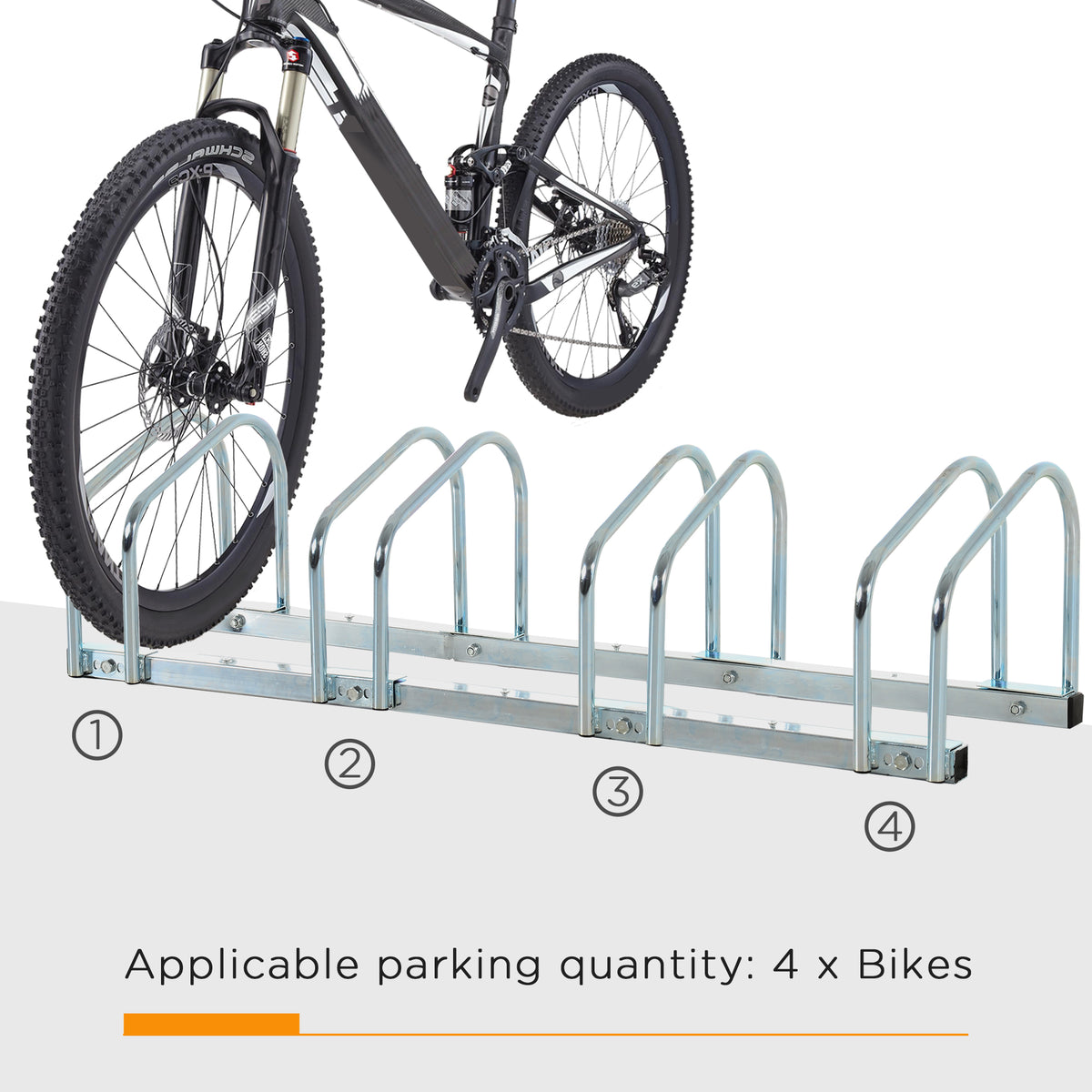 HOMCOM Bike Stand Parking Rack Floor or Wall Mount Bicycle Cycle Storage Locking Stand 110L x 33W x 27H (4 Racks, Silver)