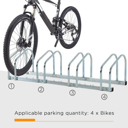 HOMCOM Bike Stand Parking Rack Floor or Wall Mount Bicycle Cycle Storage Locking Stand 110L x 33W x 27H (4 Racks, Silver)