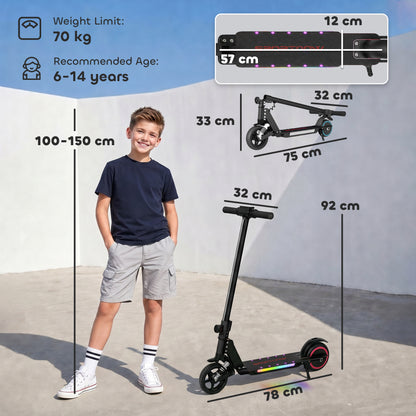SPORTNOW Folding Electric Scooter for Kids, with Dual Brakes, Front Suspension, LED Colourful Lights, Black