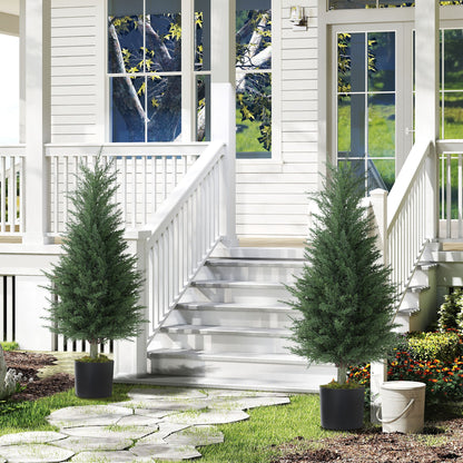 HOMCOM Artificial Cypress Tree, 90 cm Fake Cypress Tree with Plastic Pots, UV-Resistant Faux Plants for Garden Front Porch Decoration, 2 Pack