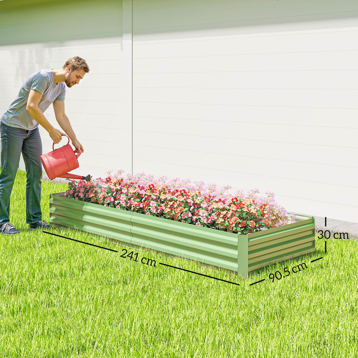 Outsunny Metal Raised Garden Bed Planter Box Outdoor Planters for Growing Flowers, Herbs, Green, Light Green