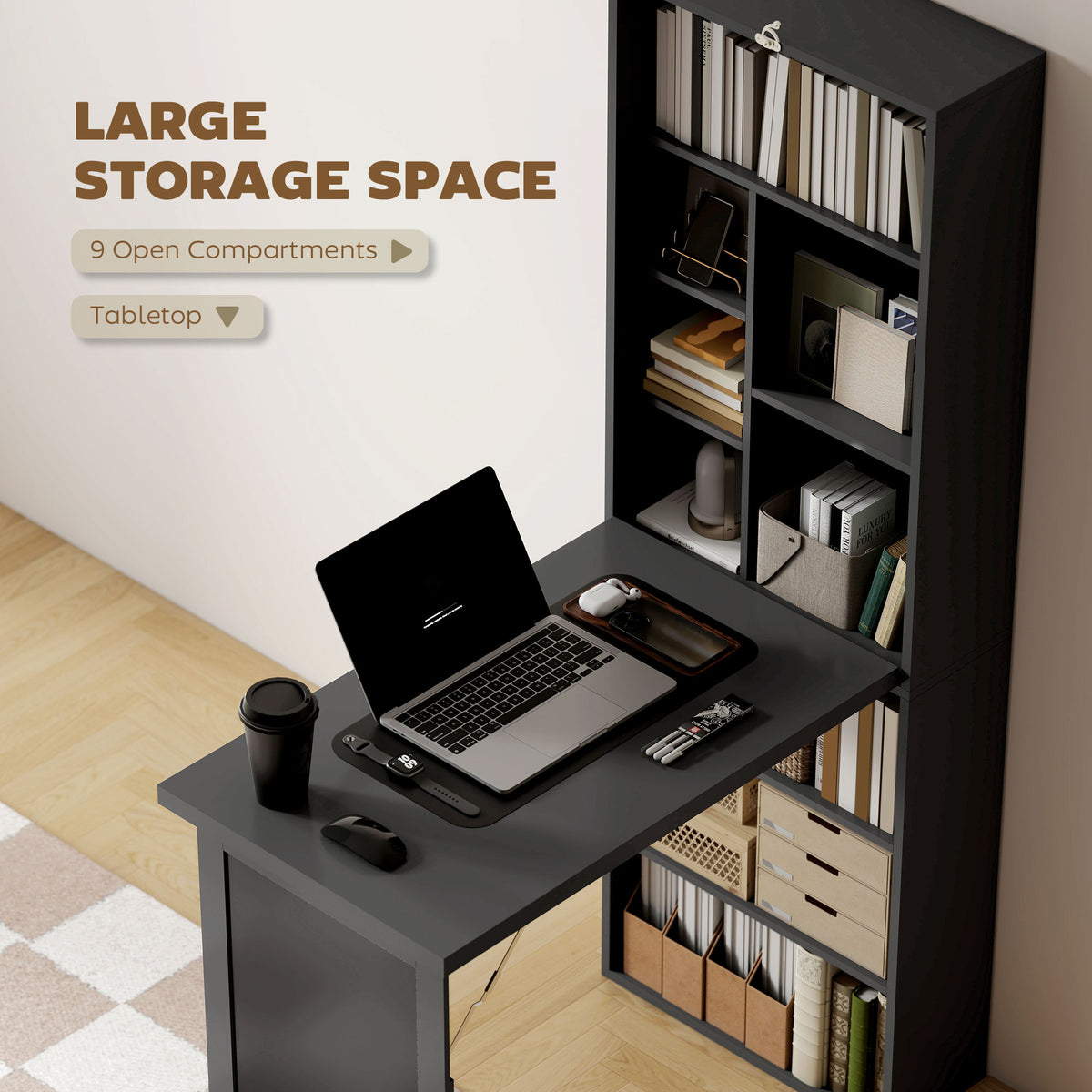 HOMCOM Three-Part Work Desk, with Storage and Chalkboard - Black