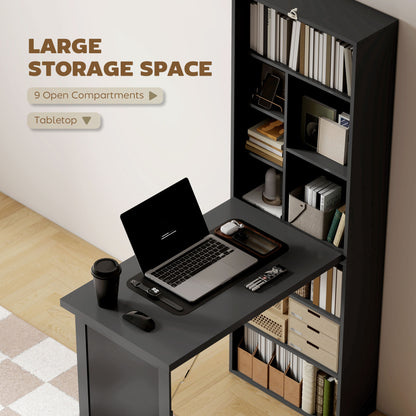 HOMCOM Three-Part Work Desk, with Storage and Chalkboard - Black