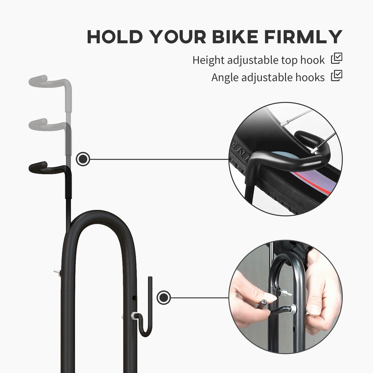 SPORTNOW Vertical and Horizontal Bike Rack Bicycle, Storage Stand with Adjustable Hooks, for 24"-29" Wheels, 700c Bike