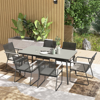 Outsunny 6‑Seater Garden Dining Set with Cushions, Rattan Backrest, Plastic Top, Garden Furniture Set, Grey