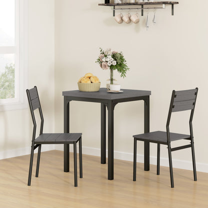 HOMCOM Three-Piece Minimal and Compact Dining Set, Grey Wood Effect