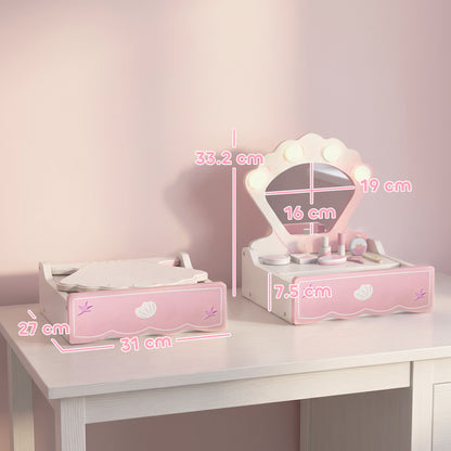 AIYAPLAY Kids Dressing Table, Portable Vanity Table with Lights, Mirror, Drawer, Accessories, Gift for 3-6 Years