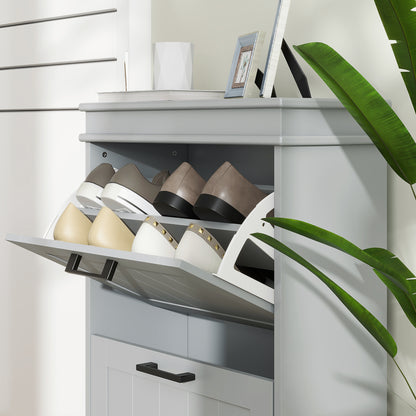 HOMCOM Two-Drawer Minimalistic 10-Shoe Cabinet - Grey