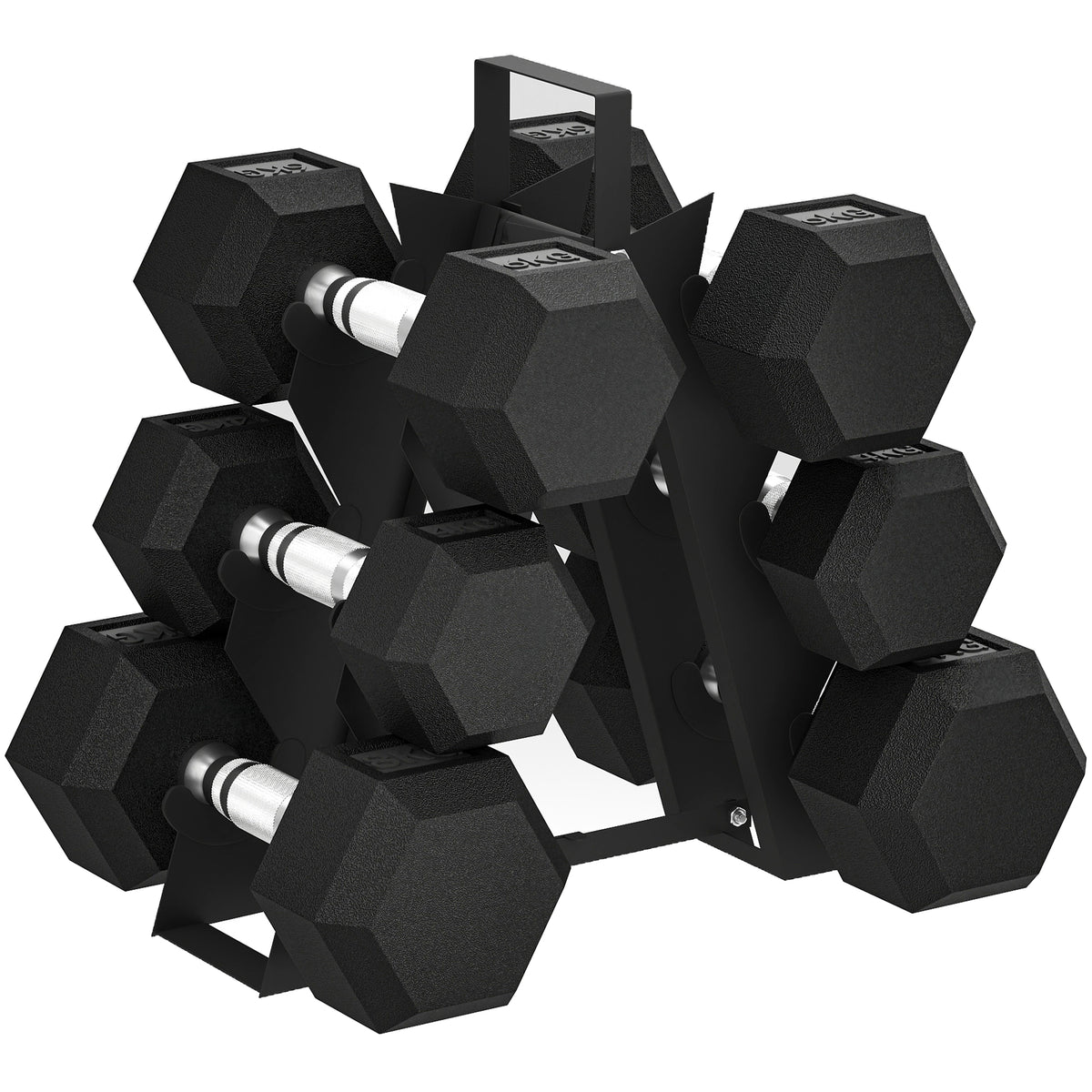 SPORTNOW Hex Dumbbell Set with Weights Storage Rack, Rubber Coated Dumbbells, Non-Slip Chrome Handles, Space-Saving for Home Gym Weight Lifting Strength Training, 2 x 4kg, 2 x 6kg, 2 x 8kg