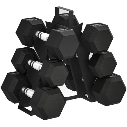 SPORTNOW Hex Dumbbell Set with Weights Storage Rack, Rubber Coated Dumbbells, Non-Slip Chrome Handles, Space-Saving for Home Gym Weight Lifting Strength Training, 2 x 4kg, 2 x 6kg, 2 x 8kg