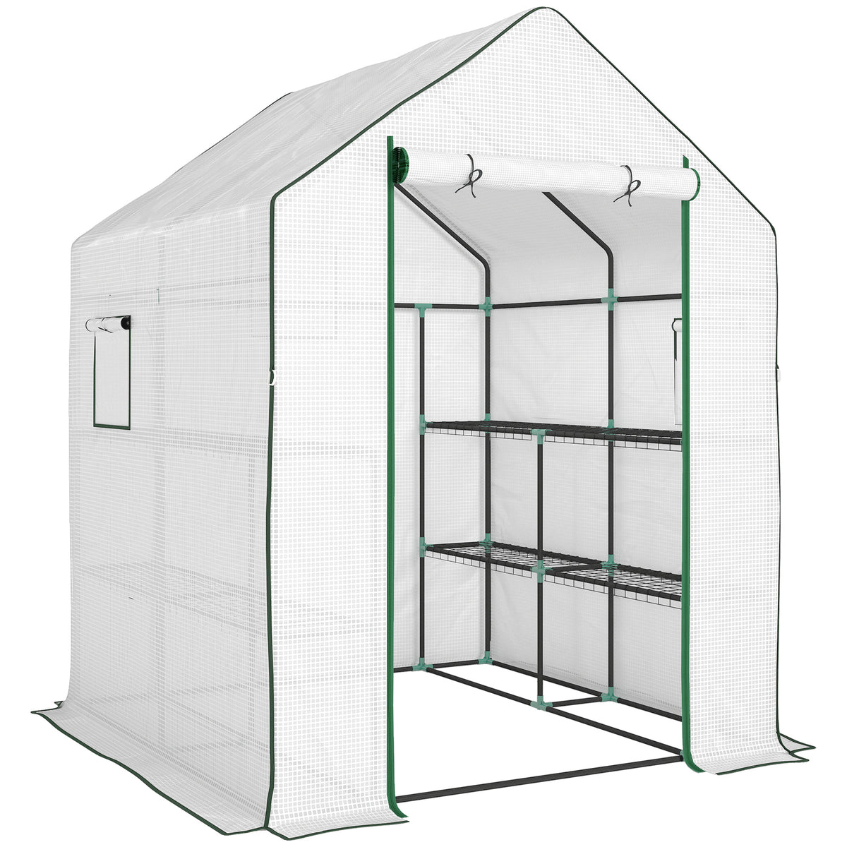 Outsunny 143 x 140cm Walk-In Greenhouse, with Accessories - White