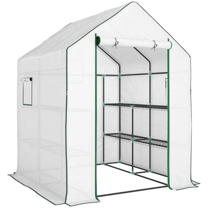 Outsunny 143 x 140cm Walk-In Greenhouse, with Accessories - White