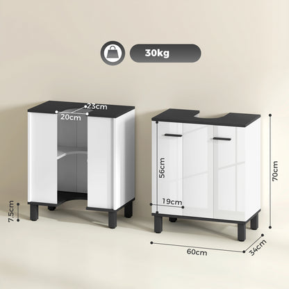 HOMCOM Modern Under-Sink Bathroom Cabinet - High Gloss White