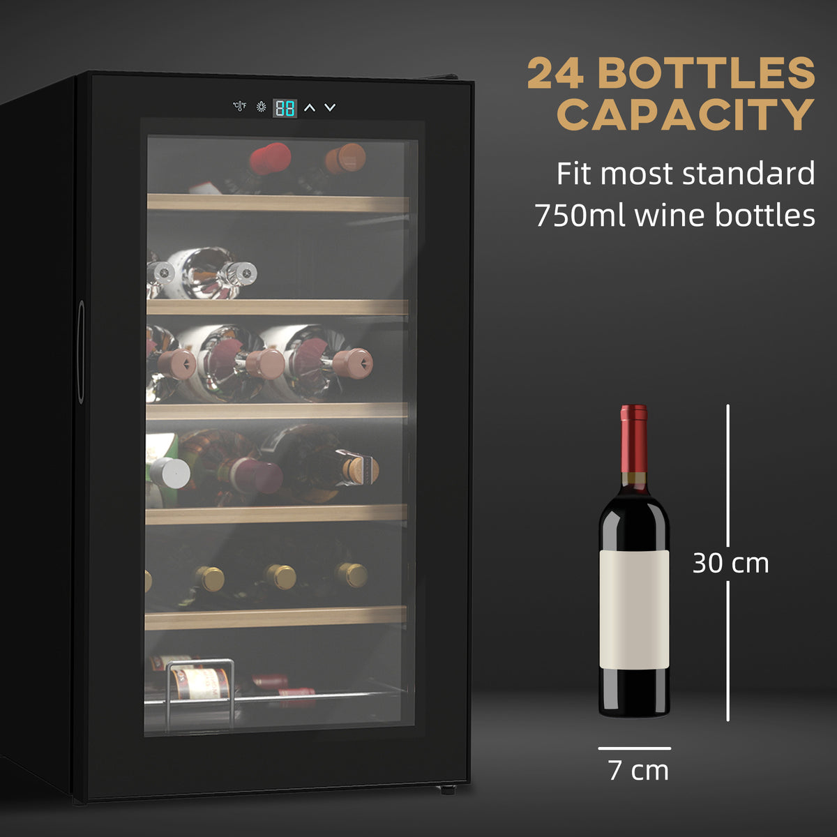 HOMCOM 24-Bottle 20℃ Wine Cooler Fridge - Black