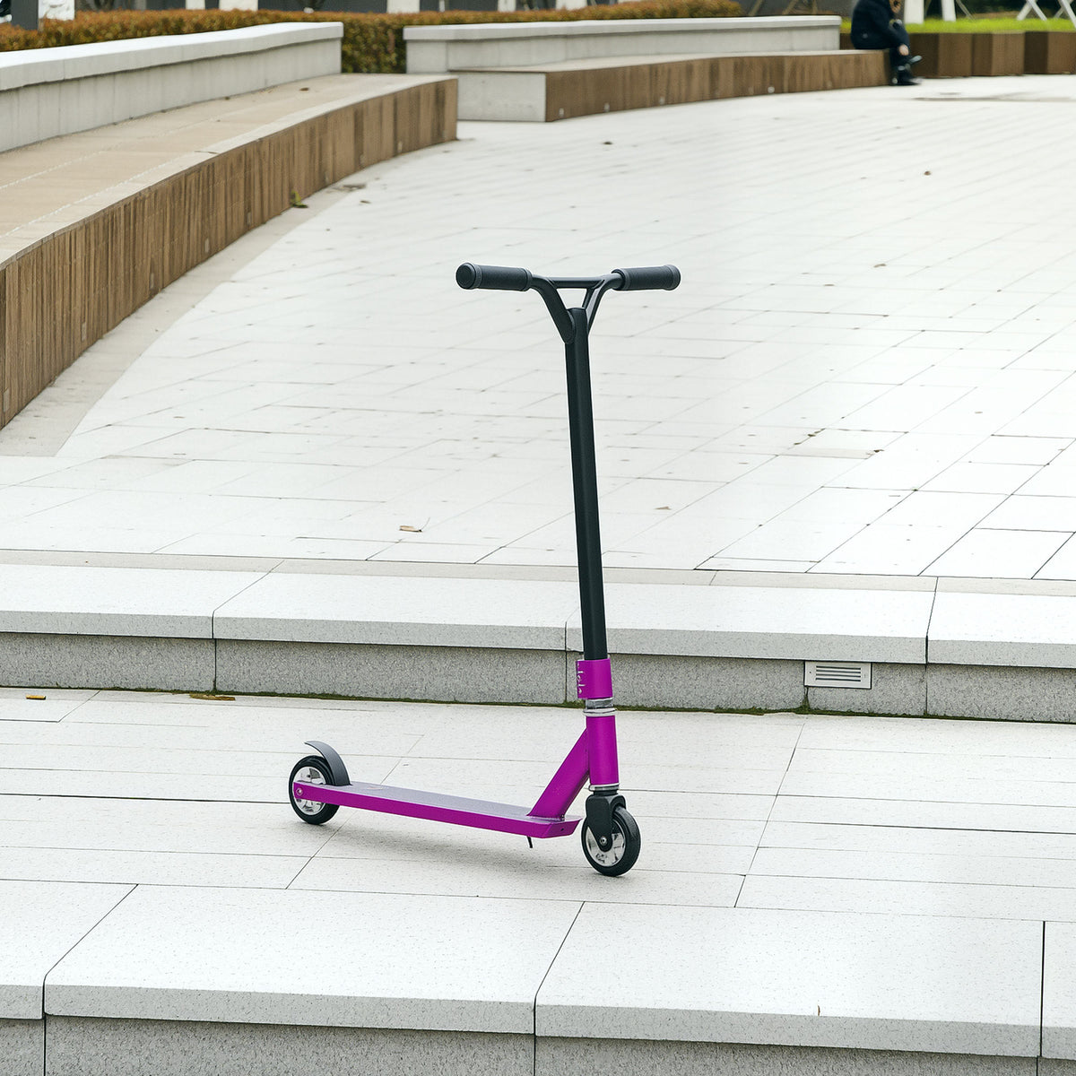 HOMCOM Stunt Scooter, 360° Entry Level Tricks Scooter w/ Lightweight Aluminium Deck and ABEC 7 Bearing, For Age 14+ Beginners, Purple