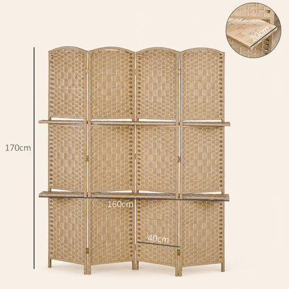 HOMCOM Freestanding Privacy Screen, 4 Panel Folding Room Divider for Living Room, Bedroom and Office, 160 x 170cm, Natural