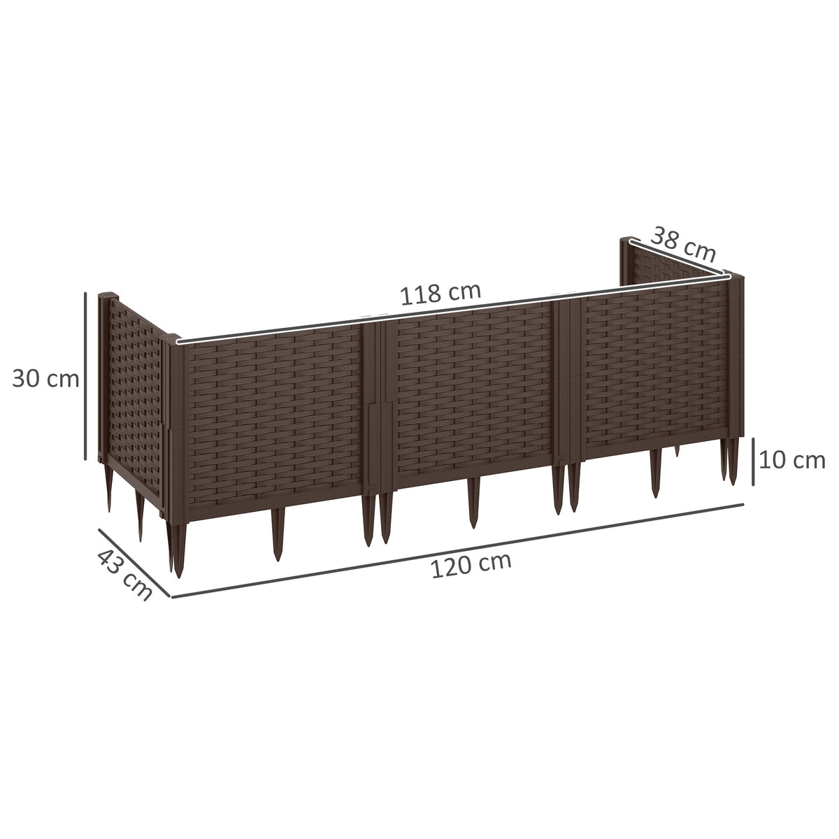 Outsunny Plastic Raised Garden Bed, Modular Planter Box Kit, Garden Fence Edging Border for Flowers, Vegetables, Herbs, Brown