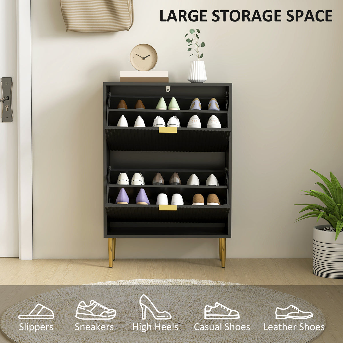 HOMCOM Elegant Two-Drawer Shoe Cabinet - Black
