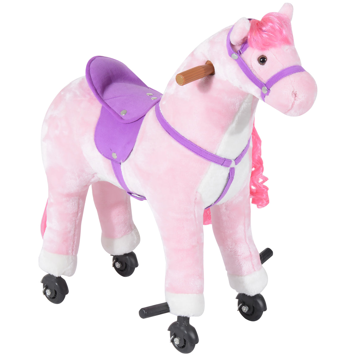 HOMCOM Plush Walking Horse Ride On Toy with Wheels and Realistic Sounds Rocking Horse for Girls Boys 2+ Years Old, 50cm Tall, Pink