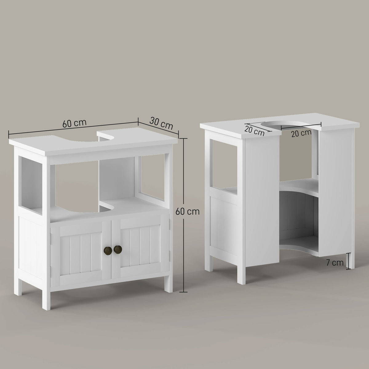 kleankin Pedestal Under Sink Cabinet with Double Doors, Modern Bathroom Vanity Storage Unit with Shelves, White