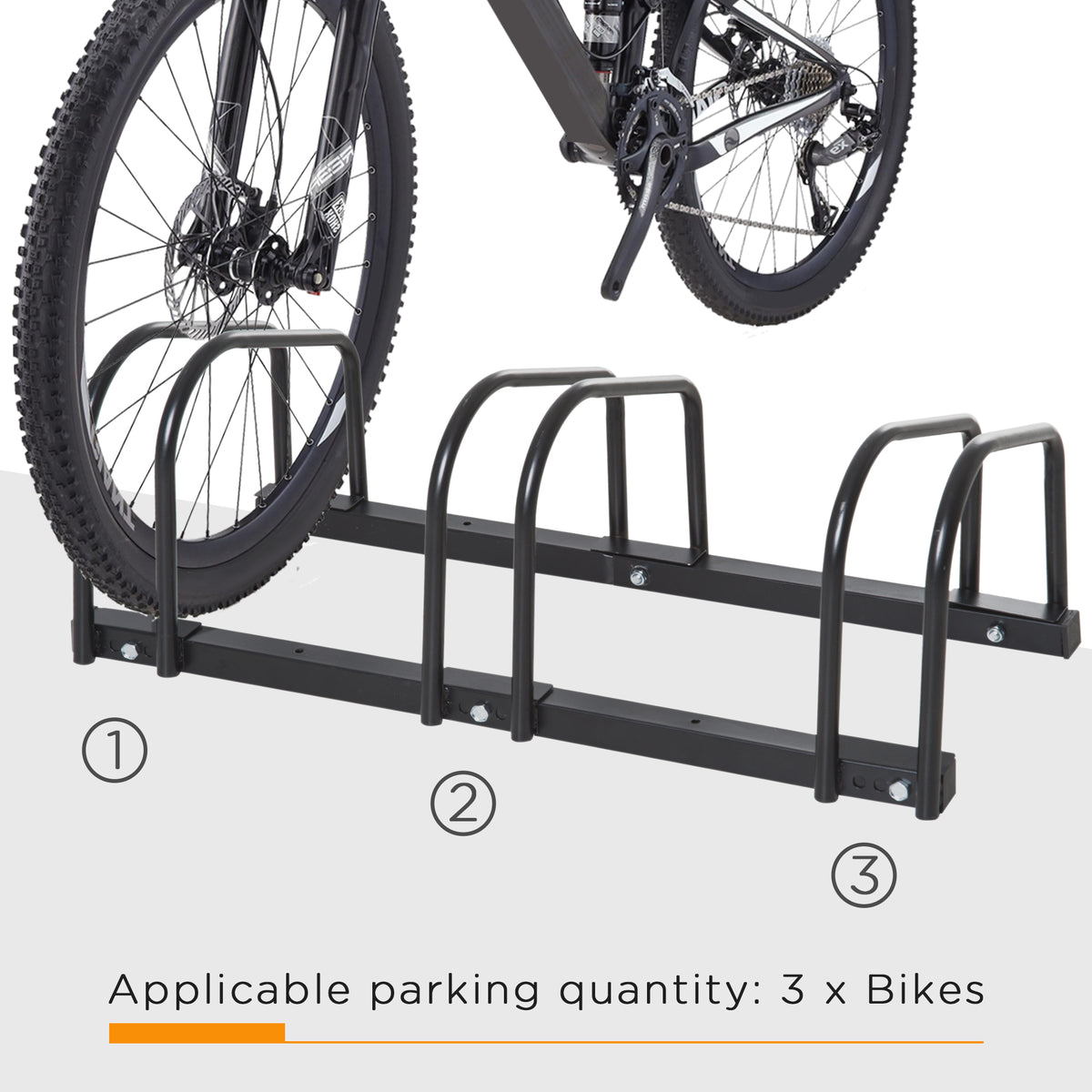 HOMCOM Bike Stand Parking Rack Floor or Wall Mount Bicycle Cycle Storage Locking Stand 76W x 33D x 27H (3 Racks, Black)