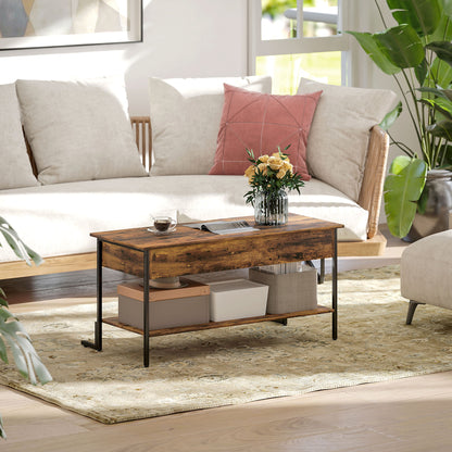 HOMCOM Lift-Top Coffee Table, with Storage - Rustic Brown