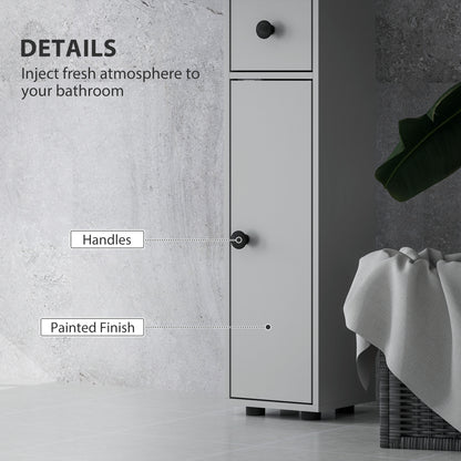 kleankin 180cm Slim Bathroom Cabinet, with Drawer, Shelves and Cupboards - Grey