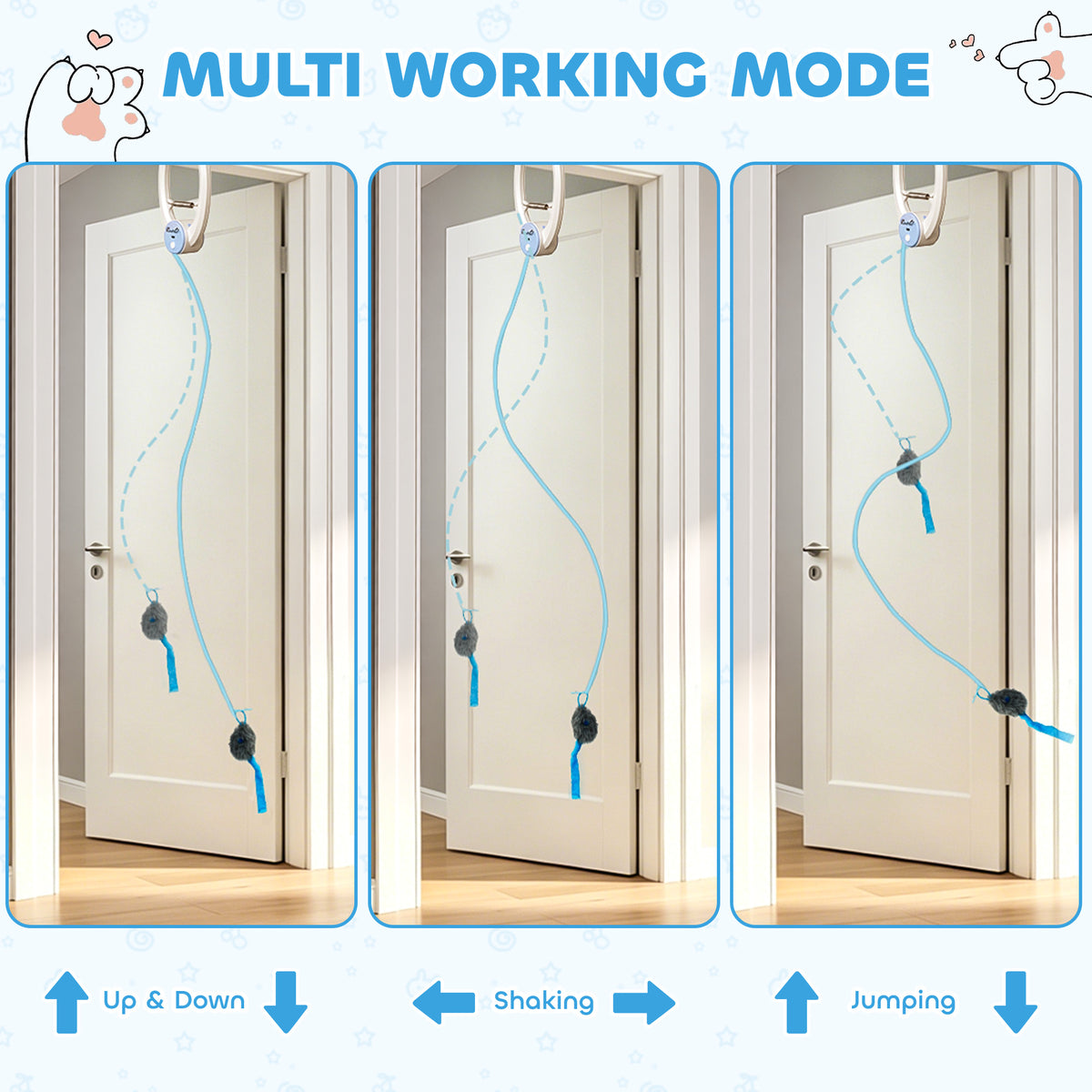 PawHut Interactive Cat Toys for Indoor Kittens & Adult USB Rechargeable Door Hanging Bouncing Mouse Teaser