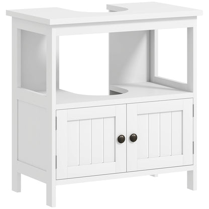 kleankin Pedestal Under Sink Cabinet with Double Doors, Modern Bathroom Vanity Storage Unit with Shelves, White