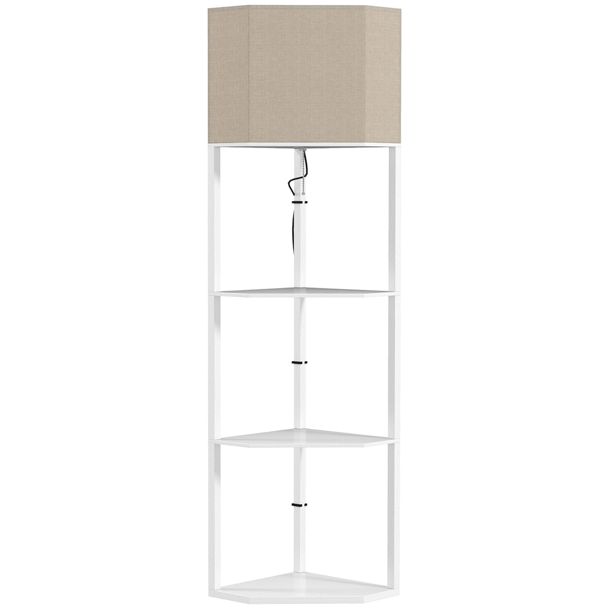 HOMCOM Corner Floor Lamp with Shelves, Tall Standing Lamps for Living Room, with Pull Chain Switch Bulb not Included, White