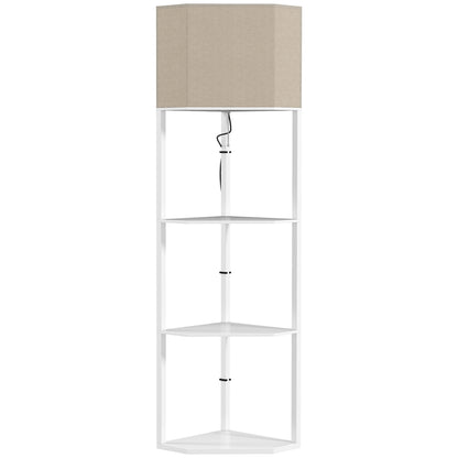 HOMCOM Corner Floor Lamp with Shelves, Tall Standing Lamps for Living Room, with Pull Chain Switch Bulb not Included, White