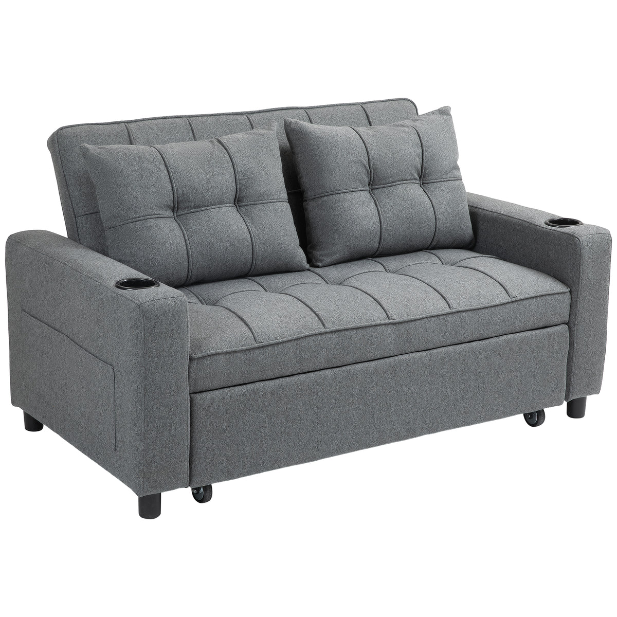 HOMCOM 2 Seater Sofa Bed Pull-Out Sofa Bed with 3-position adjustable backrest - Charcoal Grey