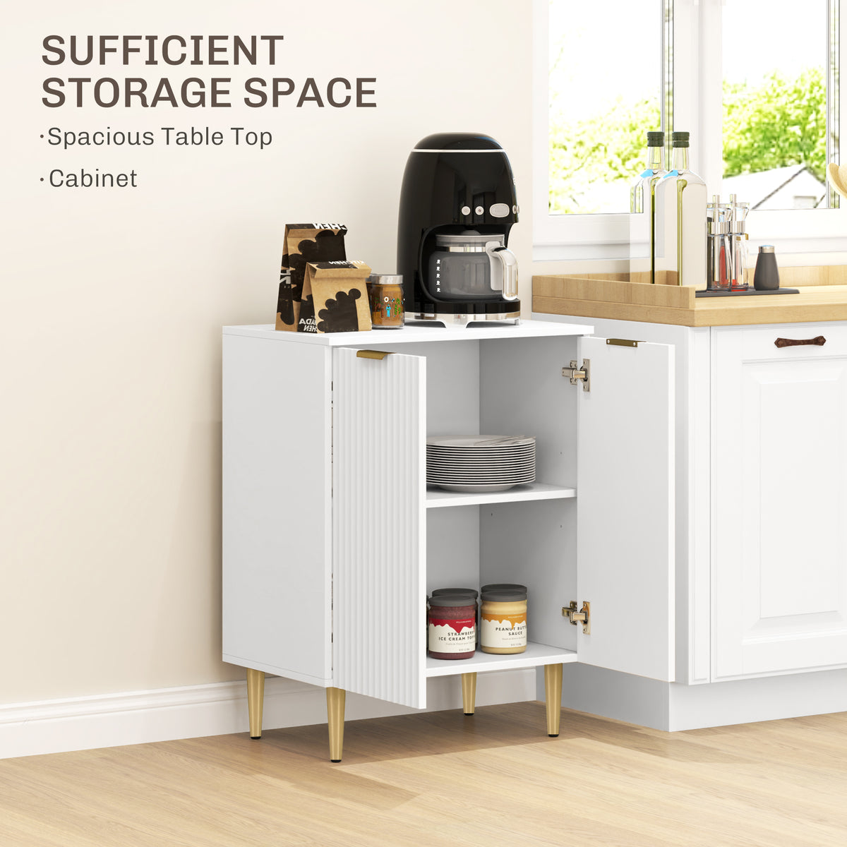 HOMCOM Sideboard Buffet Cabinet, Modern Kitchen Storage Cabinet with Adjustable Shelf and Metal Legs, White