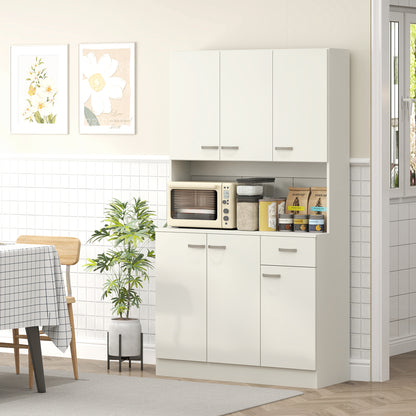 HOMCOM Freestanding Kitchen Pantry Storage Cabinet with Adjustable Shelves & Middle Worktop - White