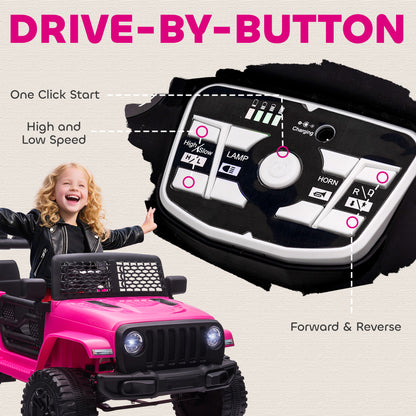 HOMCOM Kids Ride On Car, 12V Electric Cars for Kids with Parental Remote Control, 2 Motors, 4-Wheel Suspension, LED Lights, Horn, 3-5km/h, Battery Powered Ride On Toy for 3-6 Years Old Pink